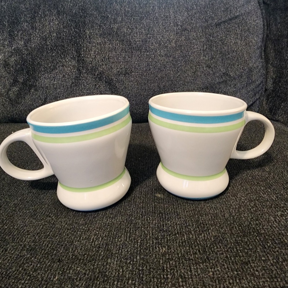 2 Royal Norfolk Greenbrier International Heavy Mug Coffee Tea‎ Cup White Blue